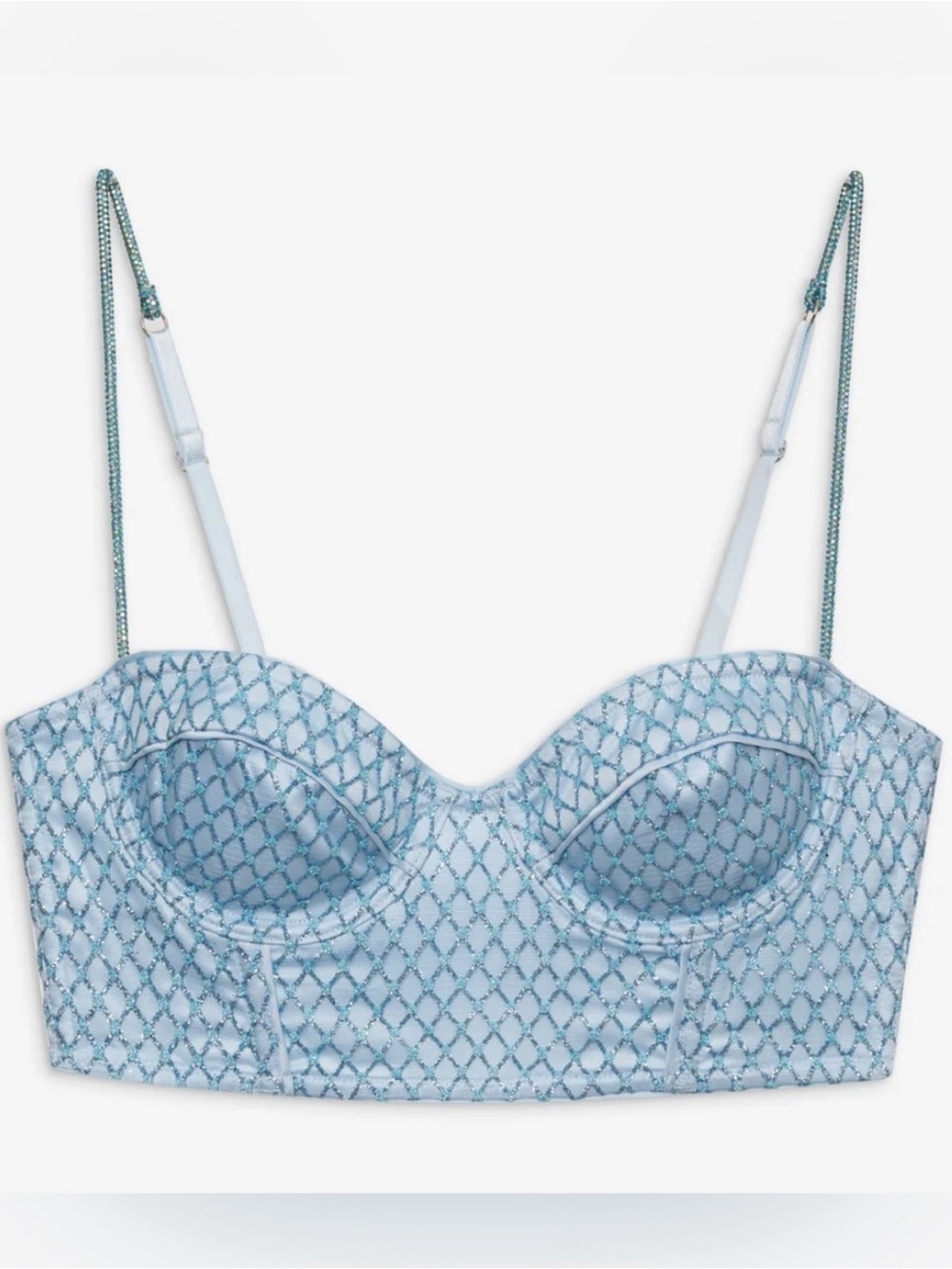 For Love & Lemons Blue Glitter Grid Bustier Crop Top Size XL NWT!
